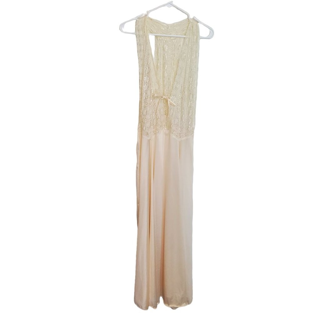 Vintage Mitchell lace top tie front nightgown